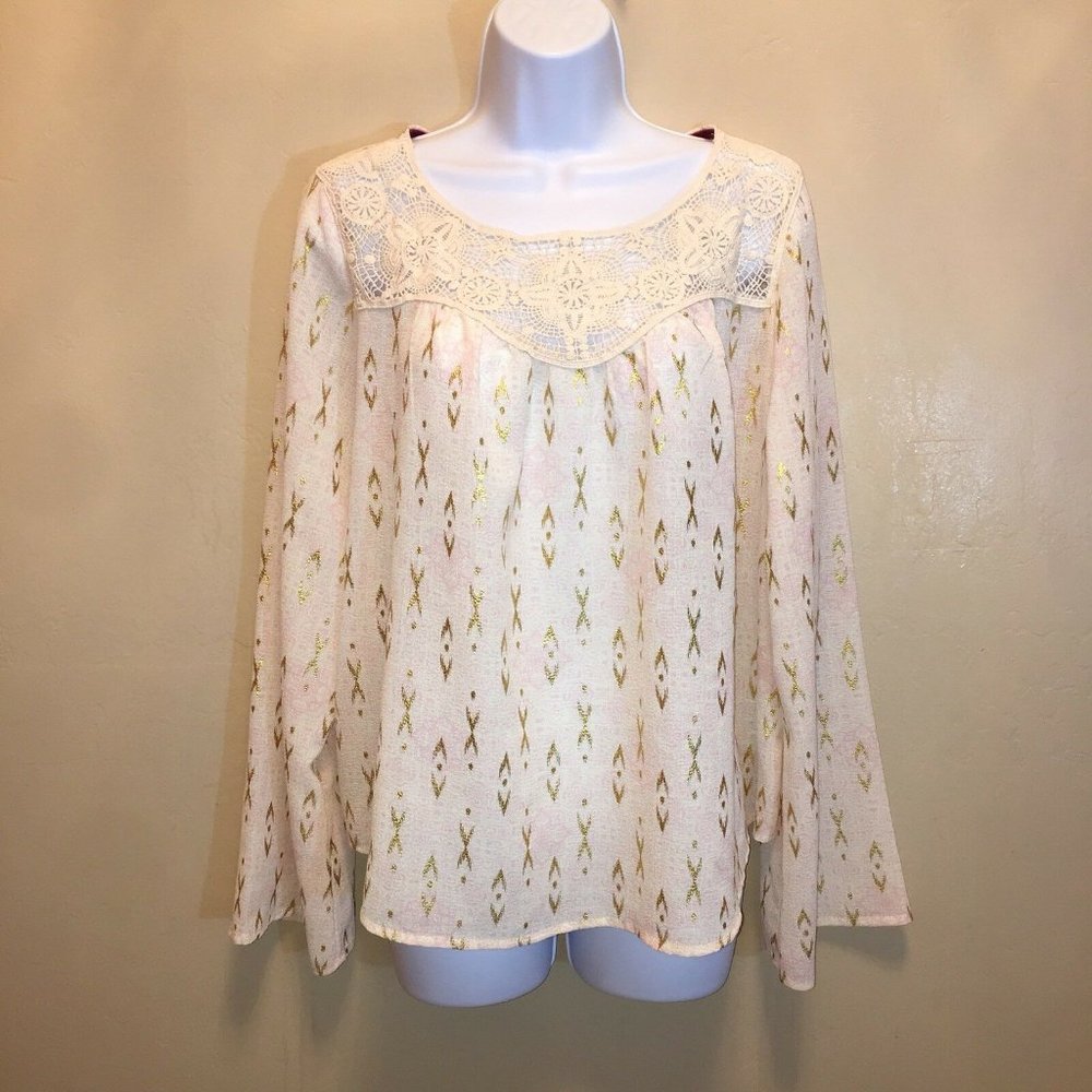 Xhilaration womans XXL blouse pink long sleeves cr